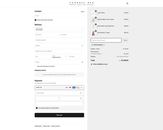 Classic Six checkout page showing Classic Six promo code box | Screenshot taken by SimplyCodes community member on Apr 19, 2025