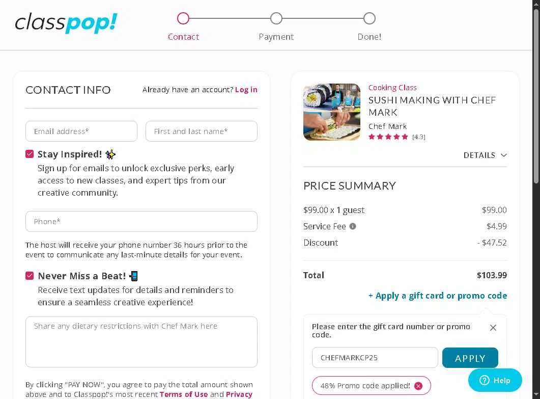 Classpop! checkout page showing Classpop! promo code box | Screenshot taken by SimplyCodes community member on Dec 4, 2025