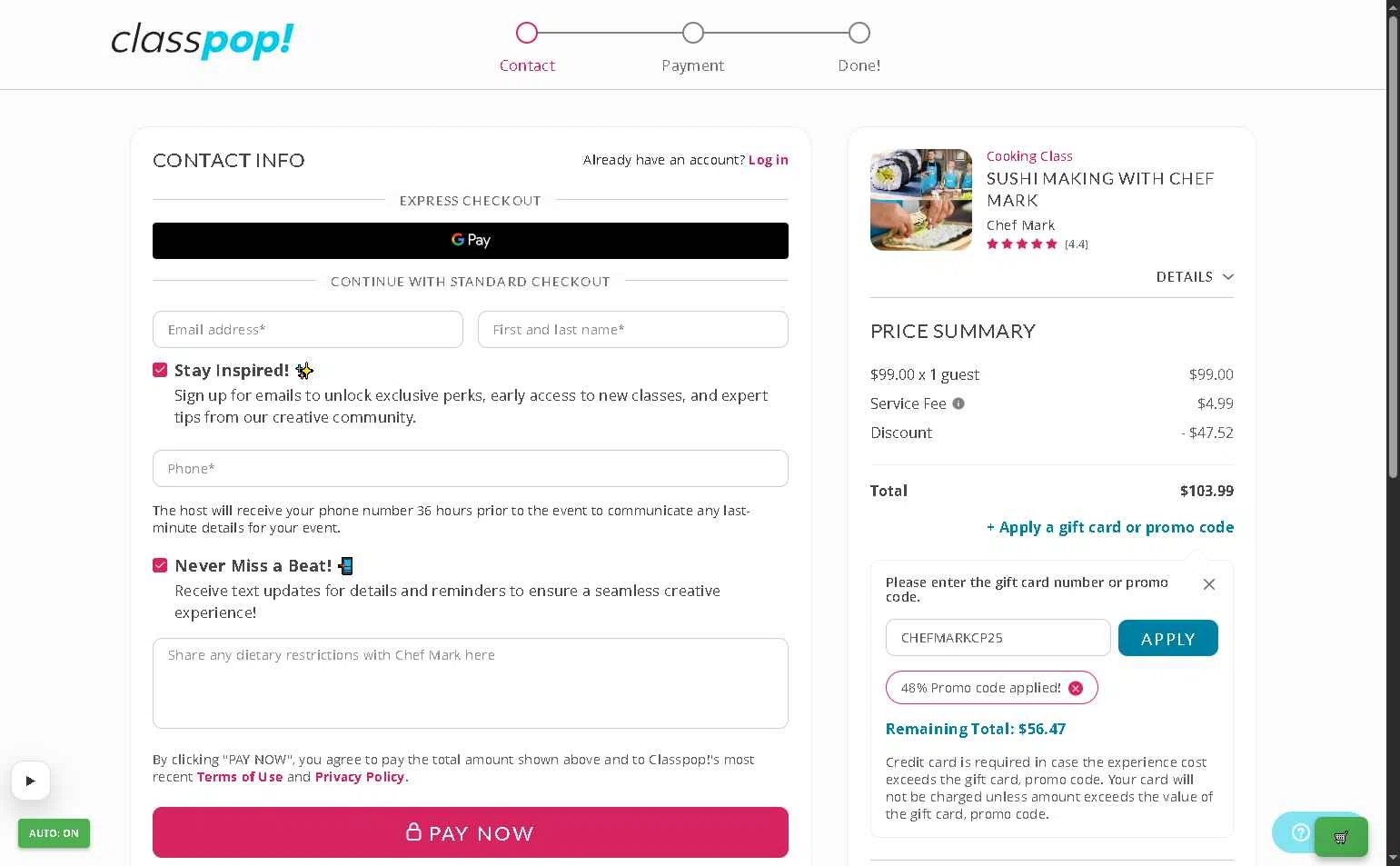 Classpop! checkout page showing Classpop! promo code box | Screenshot taken by SimplyCodes community member on Jan 2, 2026