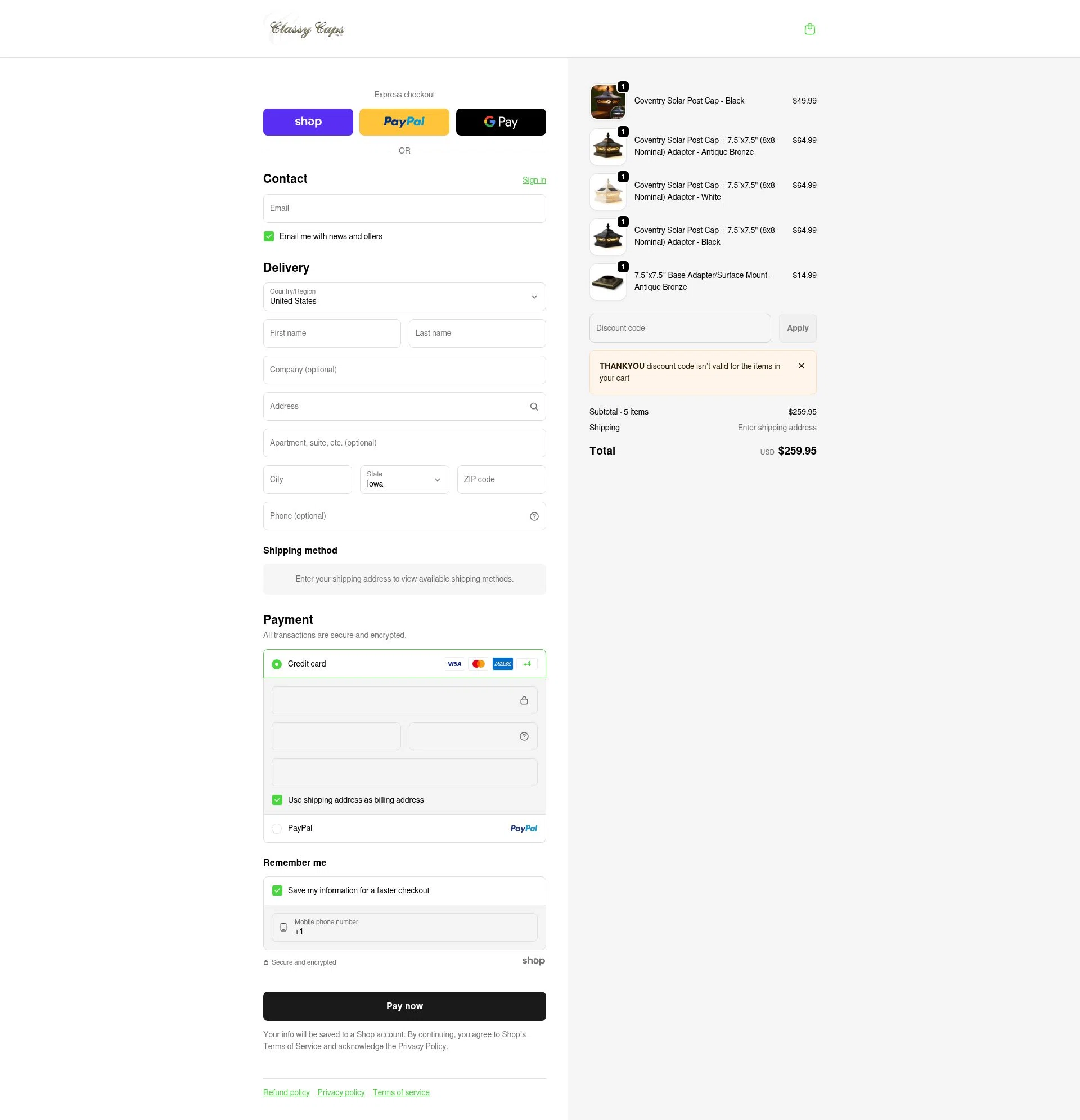 Classy Caps checkout page showing Classy Caps discount code box | Screenshot taken by SimplyCodes community member on Jan 28, 2026