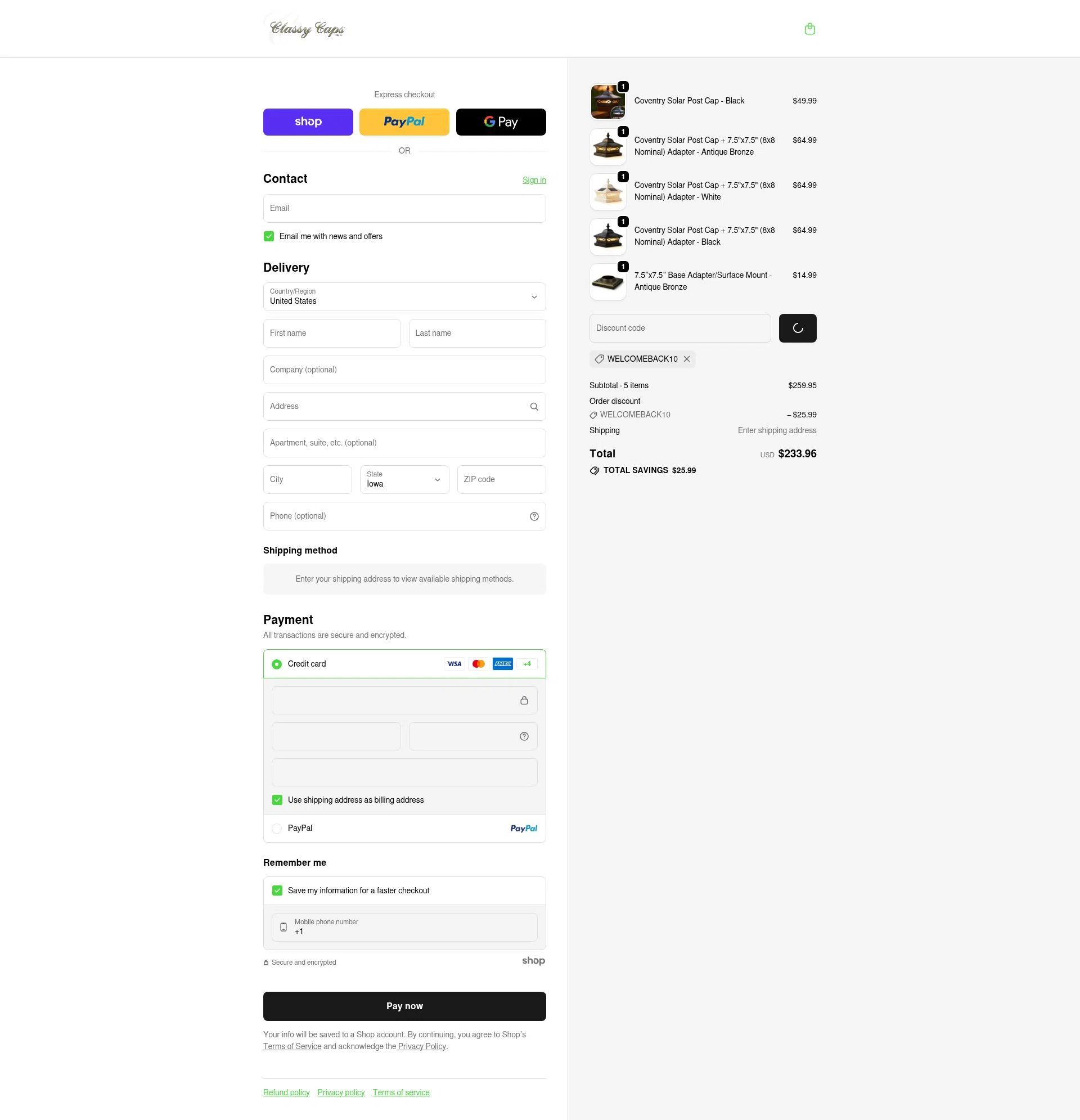Classy Caps checkout page showing Classy Caps discount code box | Screenshot taken by SimplyCodes community member on Jan 23, 2026