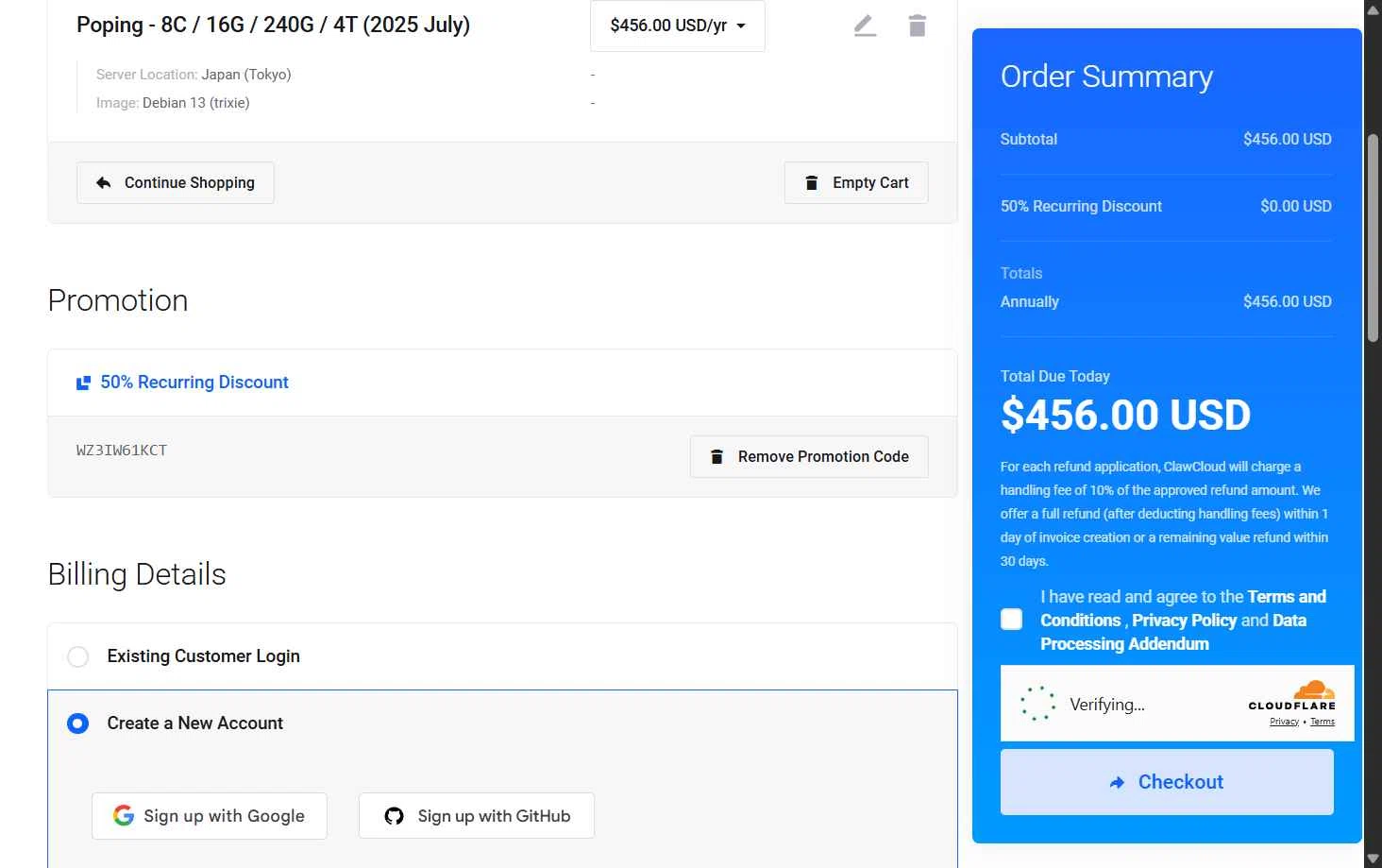 ClawCloud checkout page showing ClawCloud promo code box | Screenshot taken by SimplyCodes community member on Dec 26, 2025
