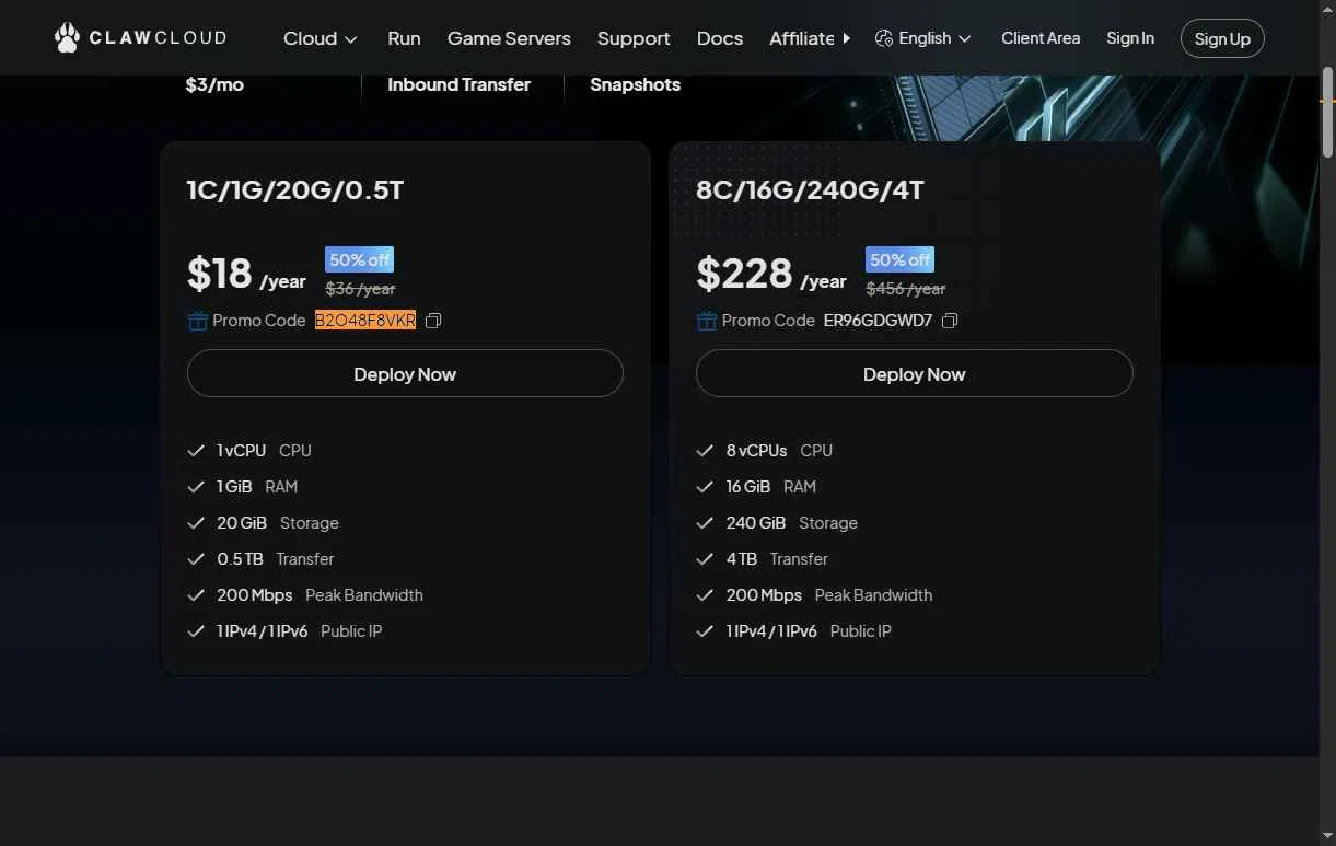 ClawCloud checkout page showing ClawCloud promo code box | Screenshot taken by SimplyCodes community member on Jan 1, 2026