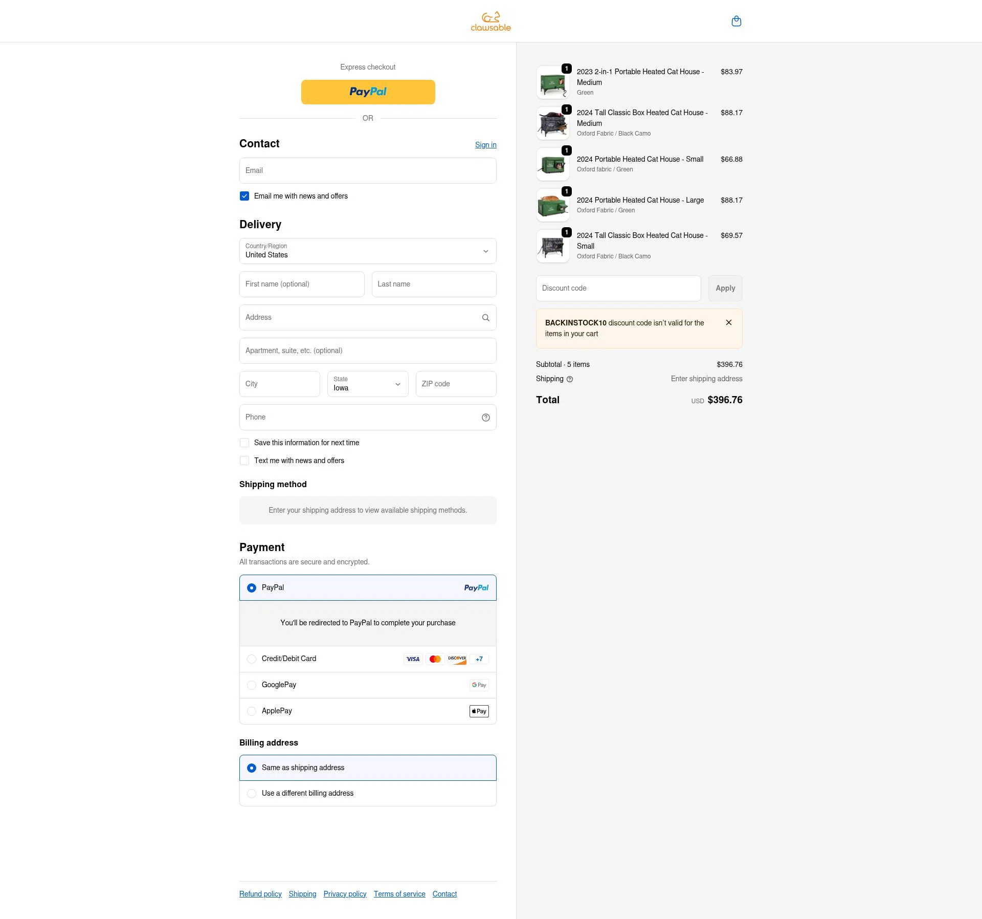 Clawsable checkout page showing Clawsable discount code box | Screenshot taken by SimplyCodes community member on Feb 5, 2026