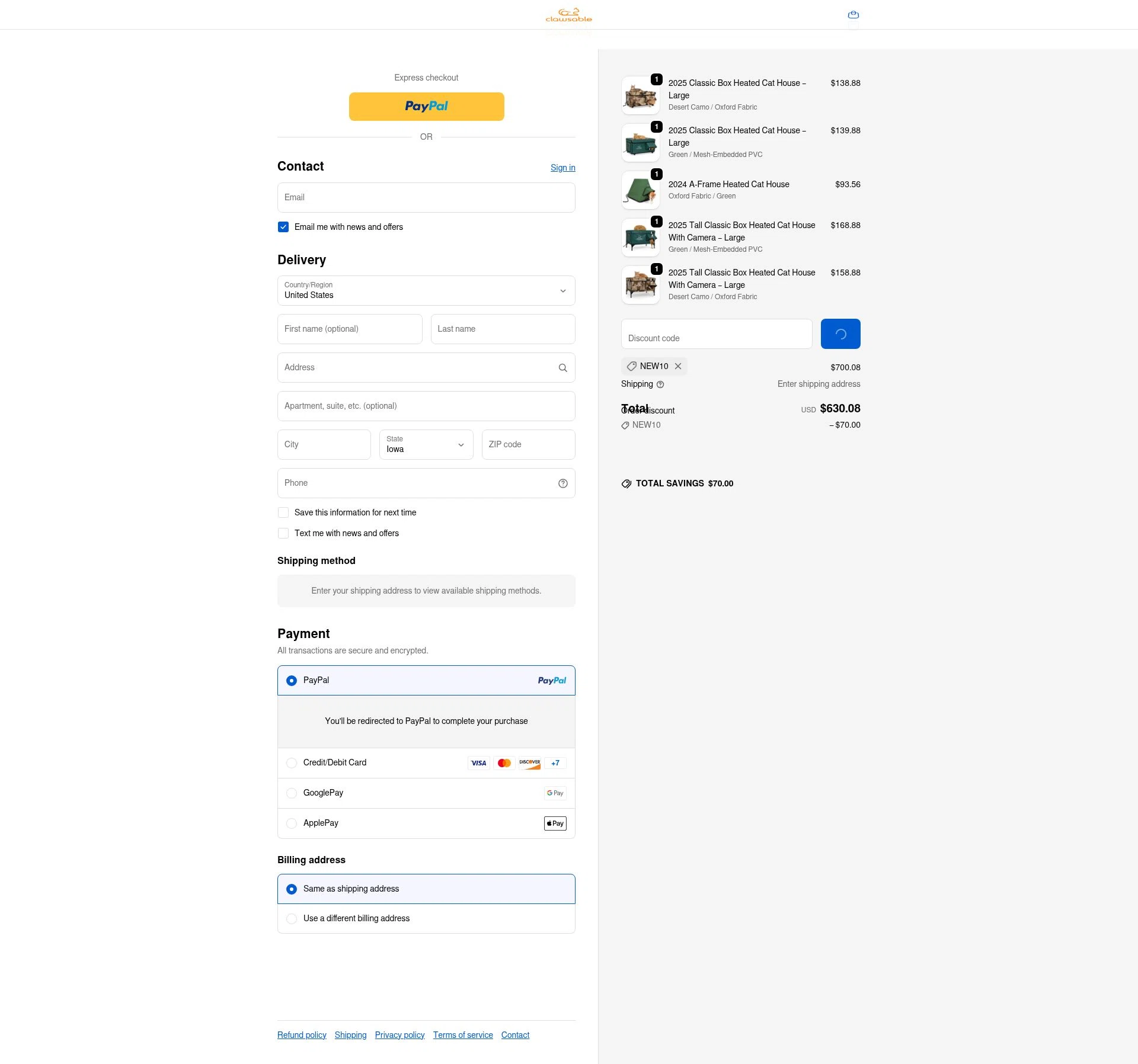 Clawsable checkout page showing Clawsable discount code box | Screenshot taken by SimplyCodes community member on Jan 31, 2026