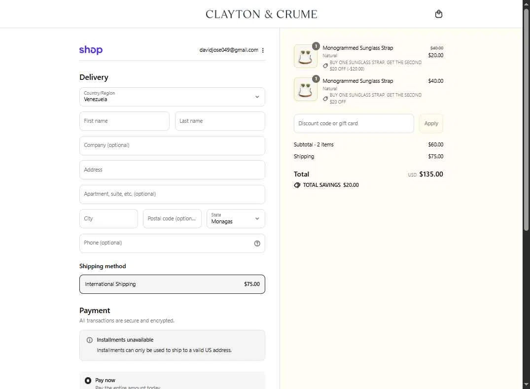 Clayton & Crume checkout page showing Clayton & Crume promo code box | Screenshot taken by SimplyCodes community member on Sep 9, 2025