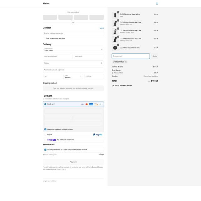 CLCKR checkout page showing CLCKR promo code box | Screenshot taken by SimplyCodes community member on May 2, 2025