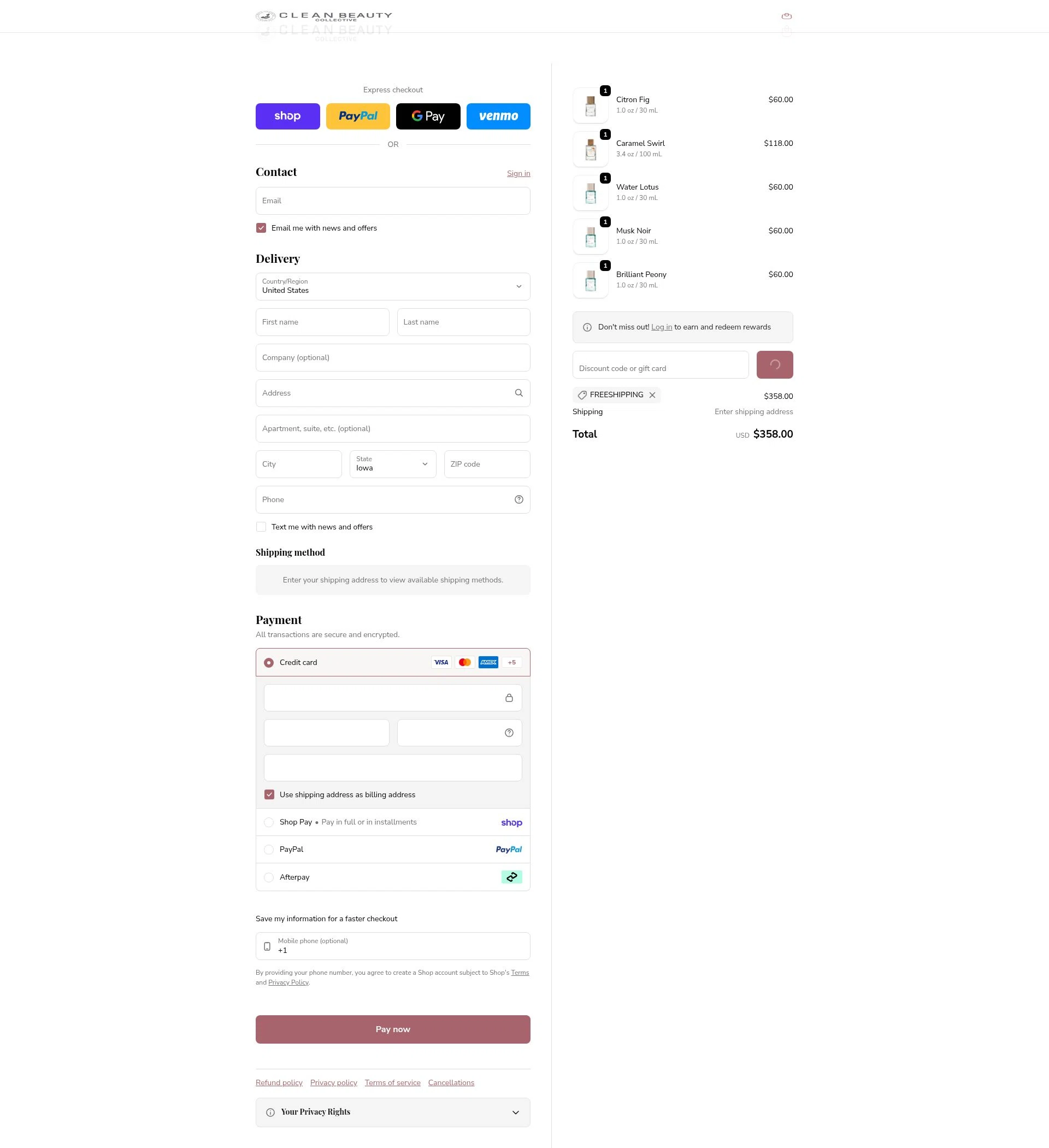 Clean Beauty checkout page showing Clean Beauty promo code box | Screenshot taken by SimplyCodes community member on Feb 9, 2026