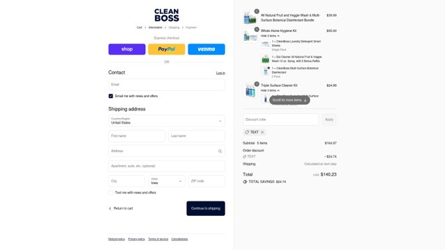 Clean Boss checkout page showing Clean Boss discount code box | Screenshot taken by SimplyCodes community member on Sep 4, 2025