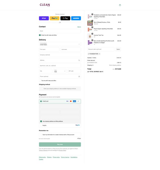 CLEAN CAUSE checkout page showing CLEAN CAUSE coupon code box | Screenshot taken by SimplyCodes community member on Sep 15, 2025
