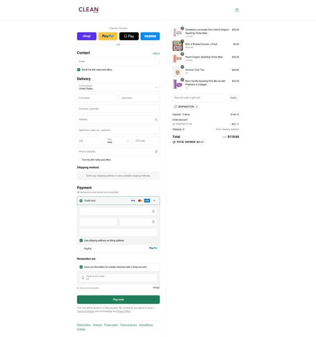 CLEAN CAUSE checkout page showing CLEAN CAUSE coupon code box | Screenshot taken by SimplyCodes community member on Sep 15, 2025