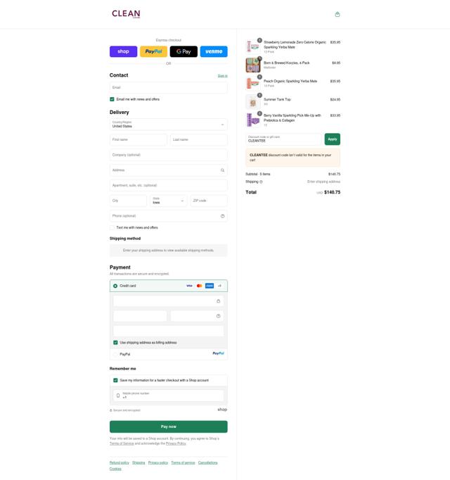 CLEAN CAUSE checkout page showing CLEAN CAUSE coupon code box | Screenshot taken by SimplyCodes community member on Sep 15, 2025