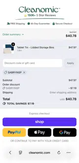 Cleanomic coupon verification screenshot