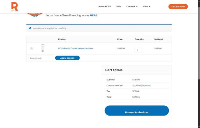 ROSS checkout page showing ROSS discount code box | Screenshot taken by SimplyCodes community member on Aug 27, 2025