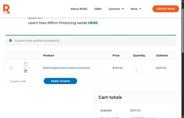 ROSS checkout page showing ROSS discount code box | Screenshot taken by SimplyCodes community member on Aug 17, 2025