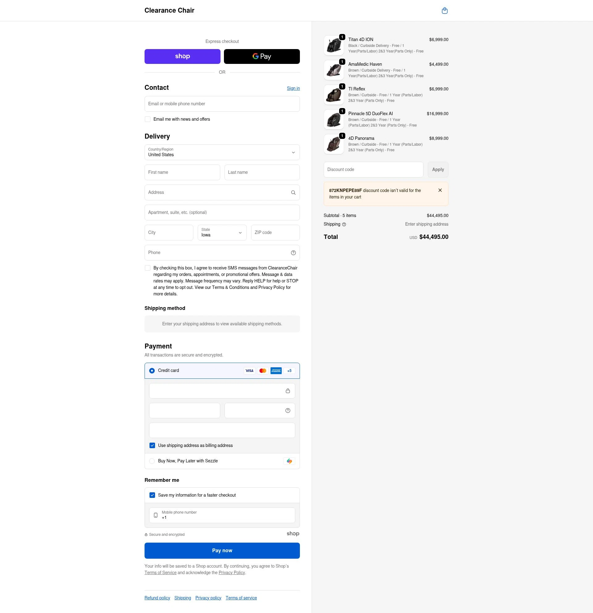 Clearance Chair checkout page showing Clearance Chair promo code box | Screenshot taken by SimplyCodes community member on Dec 29, 2025
