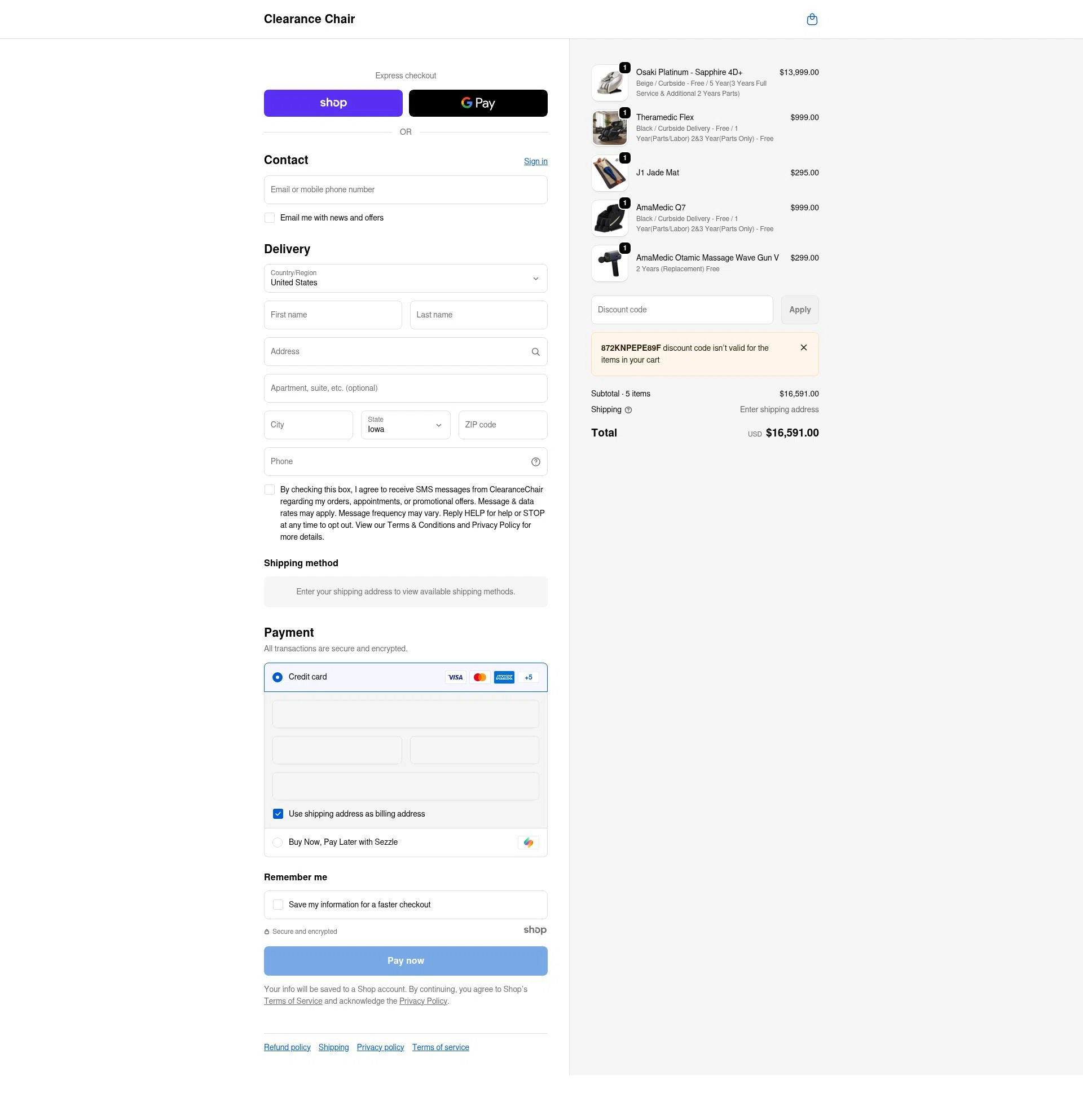 Clearance Chair checkout page showing Clearance Chair promo code box | Screenshot taken by SimplyCodes community member on Dec 24, 2025