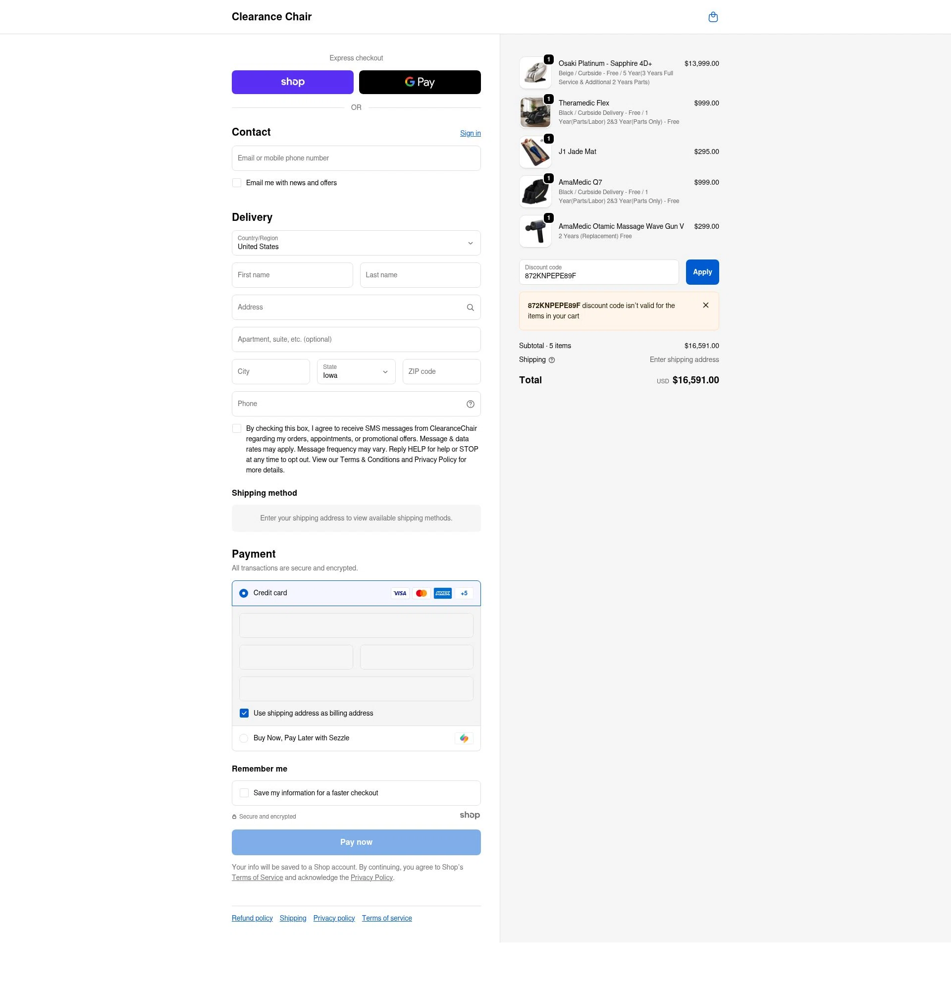 Clearance Chair checkout page showing Clearance Chair promo code box | Screenshot taken by SimplyCodes community member on Dec 11, 2025