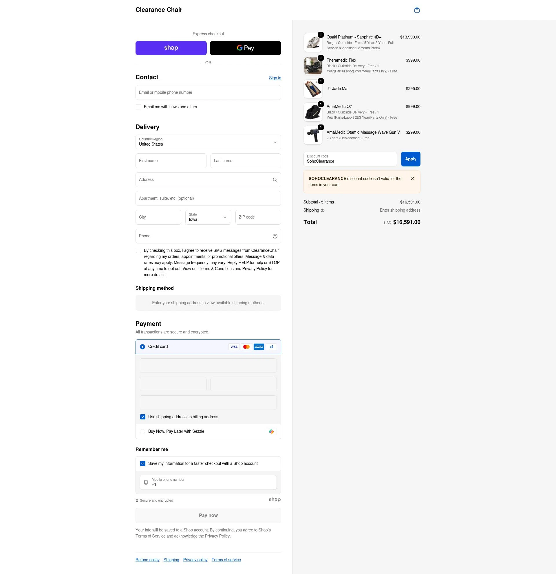 Clearance Chair checkout page showing Clearance Chair promo code box | Screenshot taken by SimplyCodes community member on Nov 30, 2025
