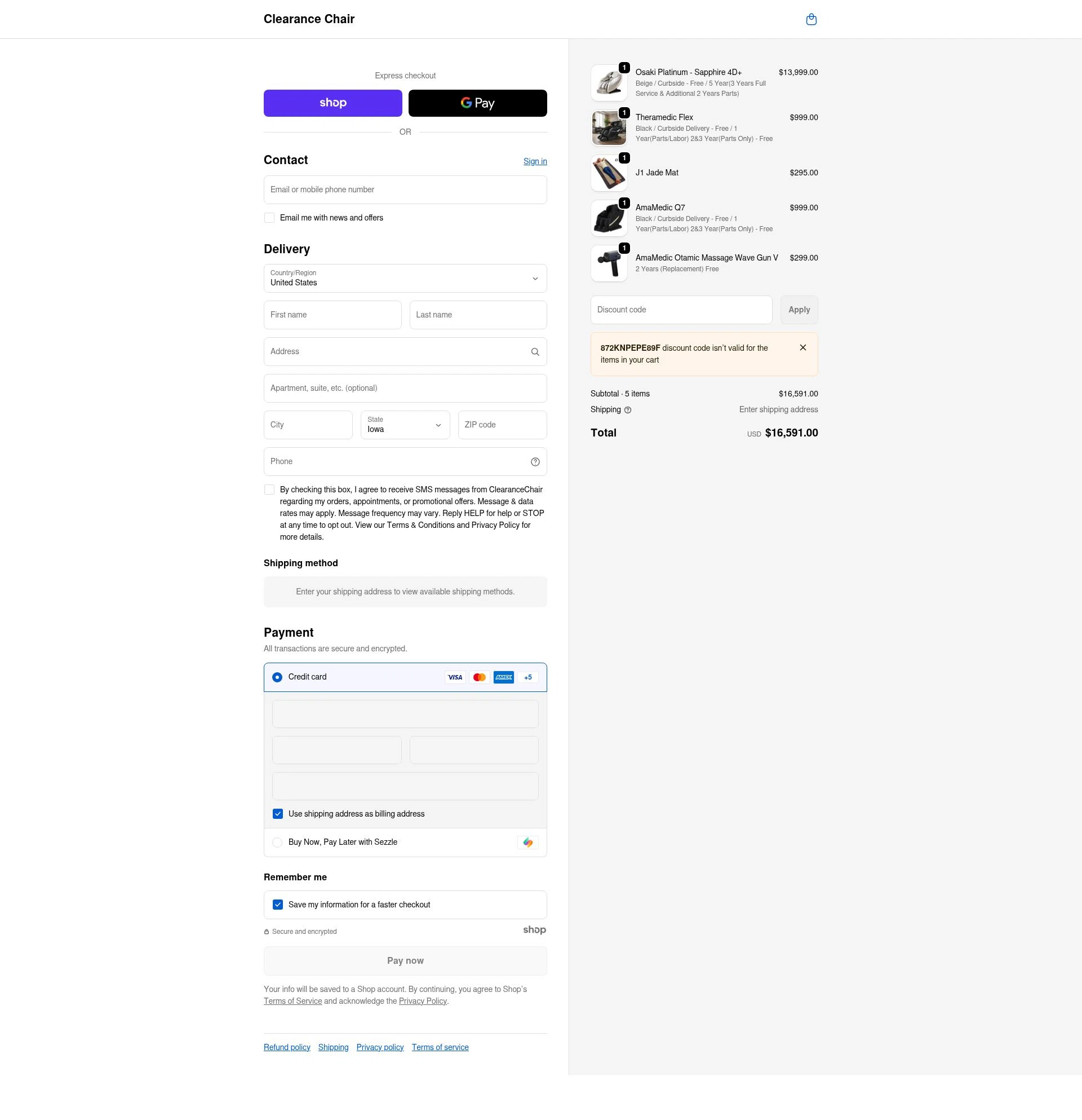 Clearance Chair checkout page showing Clearance Chair promo code box | Screenshot taken by SimplyCodes community member on Dec 17, 2025