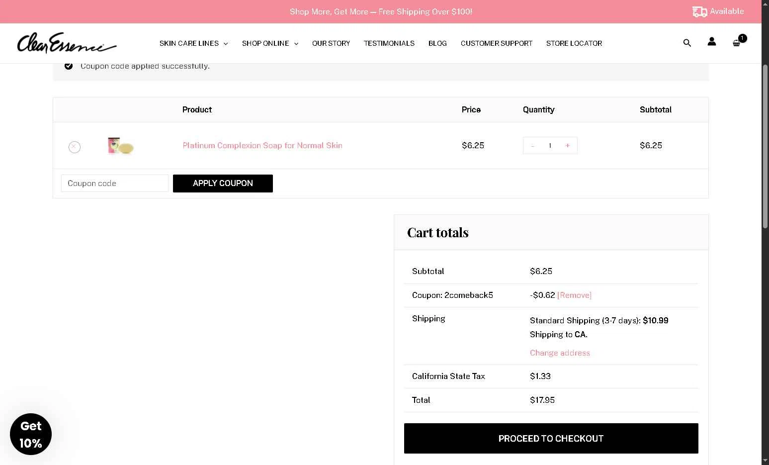 Clear Essence checkout page showing Clear Essence coupon code box | Screenshot taken by SimplyCodes community member on Dec 19, 2025