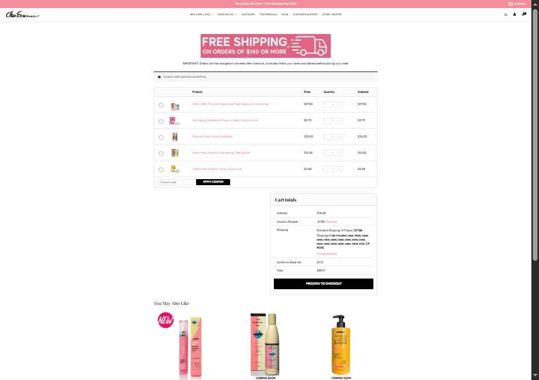 Clear Essence checkout page showing Clear Essence coupon code box | Screenshot taken by SimplyCodes community member on Dec 1, 2025