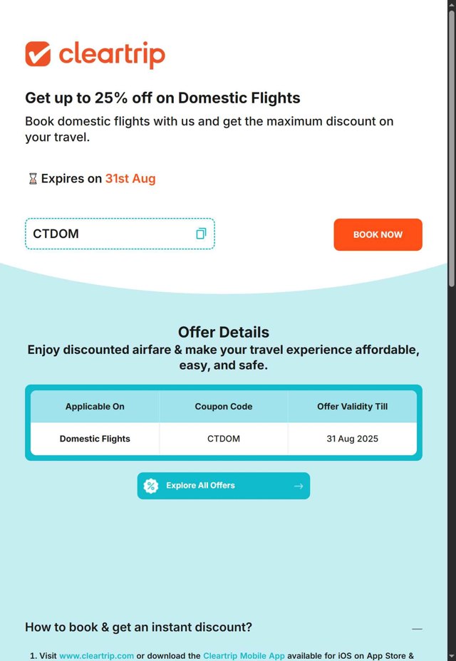 Cleartrip checkout page showing Cleartrip coupon code box | Screenshot taken by SimplyCodes community member on Aug 18, 2025