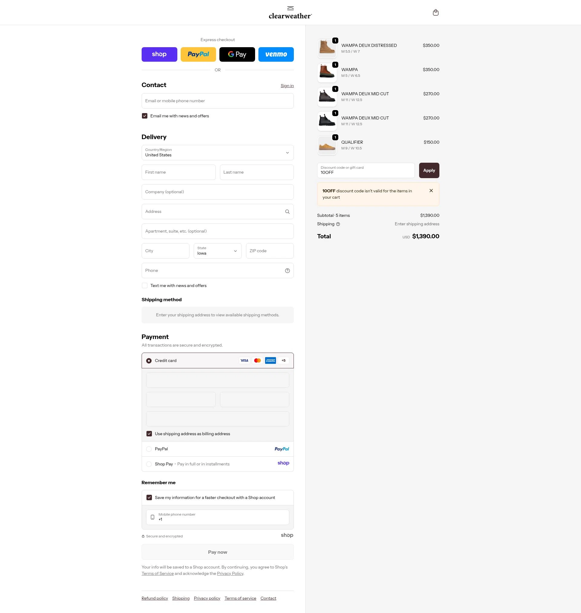 Clearweather checkout page showing Clearweather promo code box | Screenshot taken by SimplyCodes community member on Nov 20, 2025