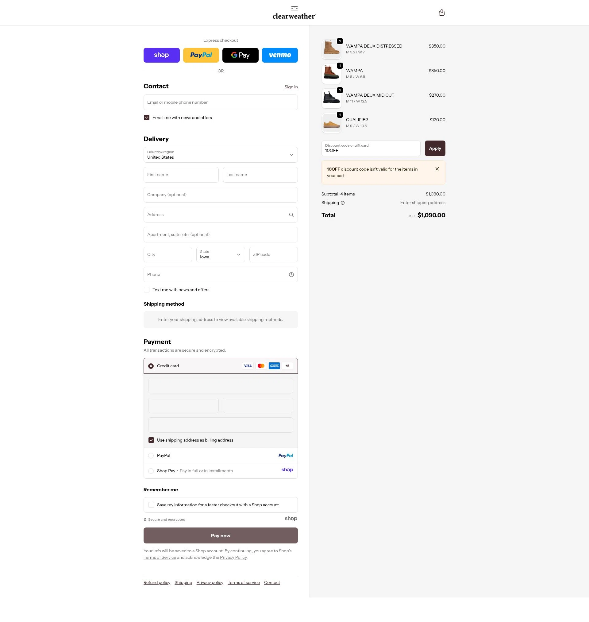 Clearweather checkout page showing Clearweather promo code box | Screenshot taken by SimplyCodes community member on Nov 25, 2025