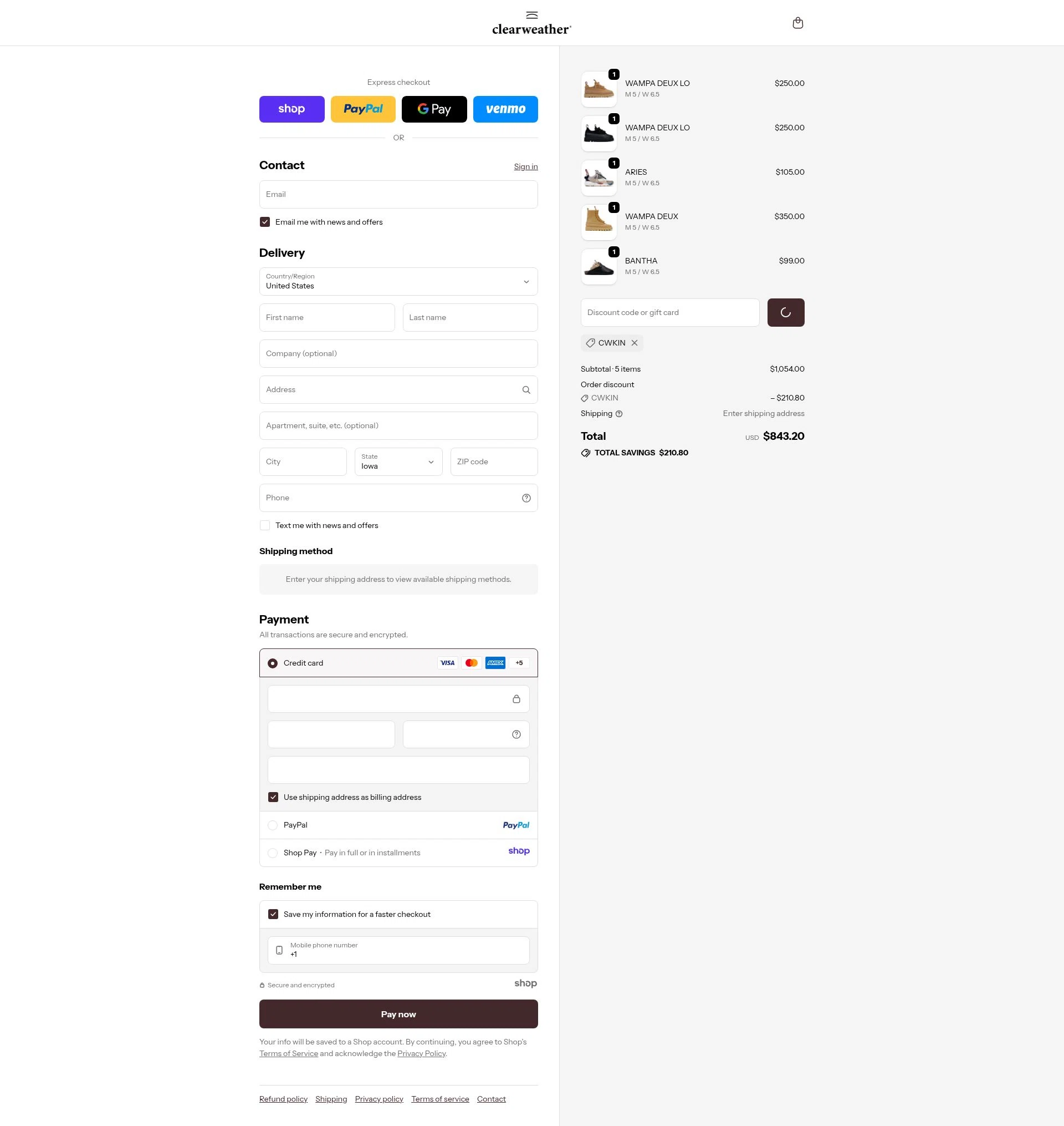 Clearweather checkout page showing Clearweather promo code box | Screenshot taken by SimplyCodes community member on Dec 17, 2025