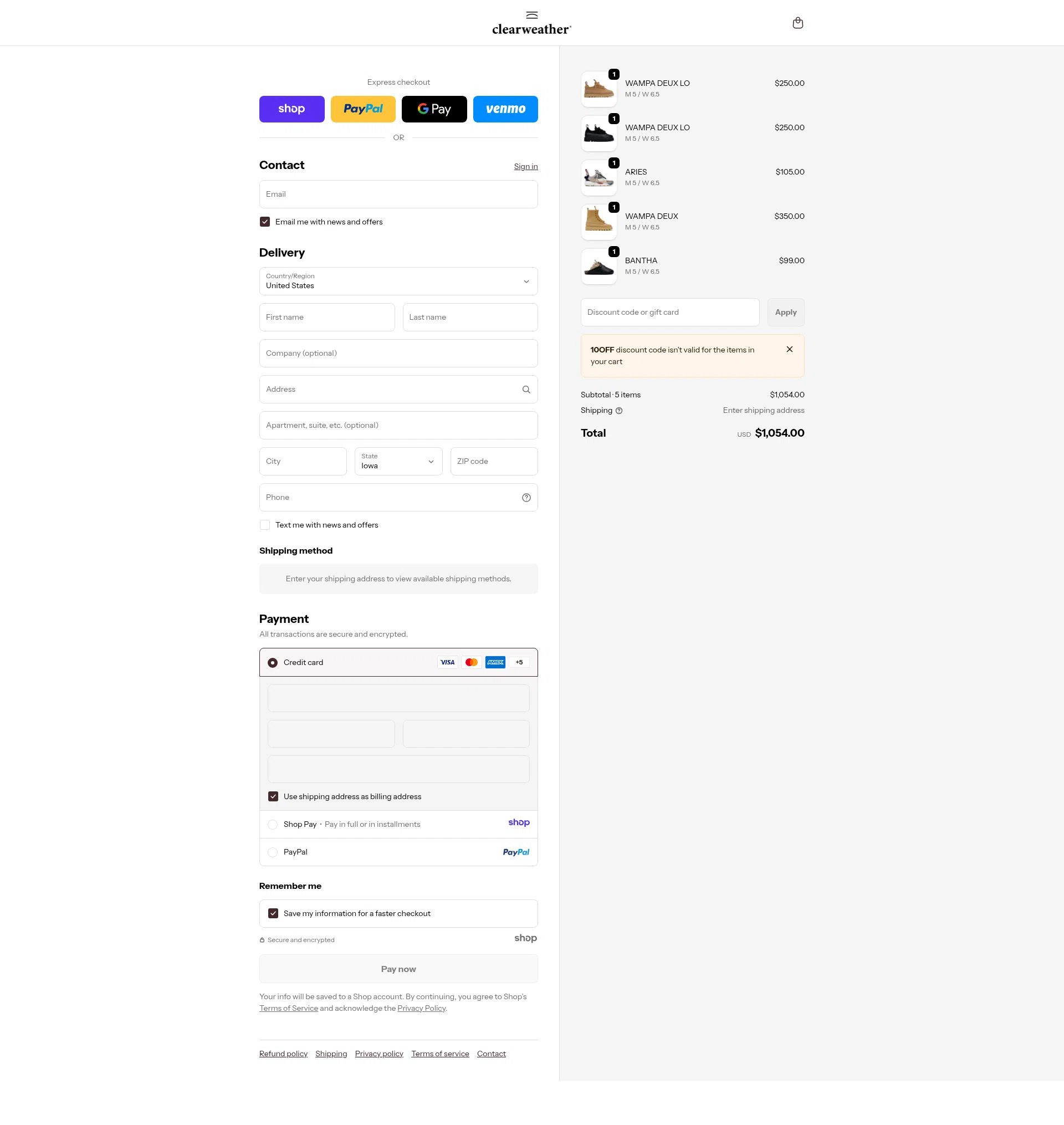 Clearweather checkout page showing Clearweather promo code box | Screenshot taken by SimplyCodes community member on Dec 29, 2025