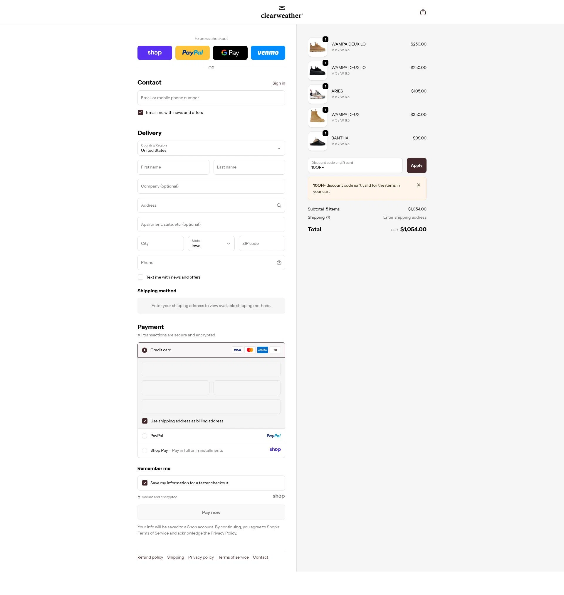 Clearweather checkout page showing Clearweather promo code box | Screenshot taken by SimplyCodes community member on Dec 11, 2025