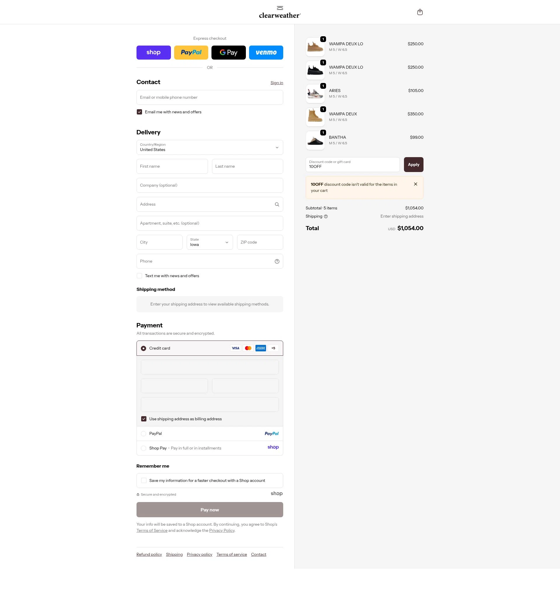Clearweather checkout page showing Clearweather promo code box | Screenshot taken by SimplyCodes community member on Dec 6, 2025