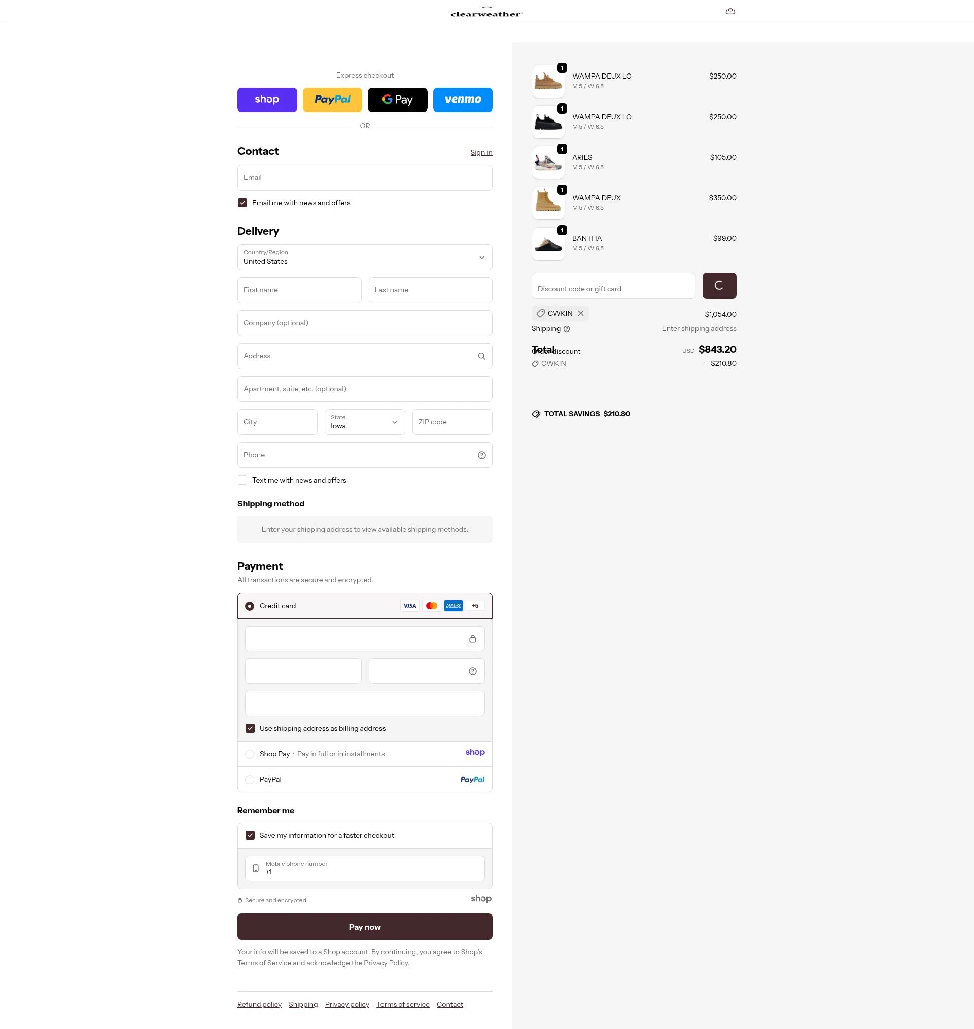Clearweather checkout page showing Clearweather promo code box | Screenshot taken by SimplyCodes community member on Dec 29, 2025