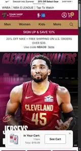 Cleveland Cavaliers coupon verification screenshot