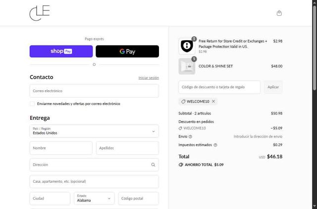Cle Cosmetics checkout page showing Cle Cosmetics promo code box | Screenshot taken by SimplyCodes community member on Aug 8, 2025