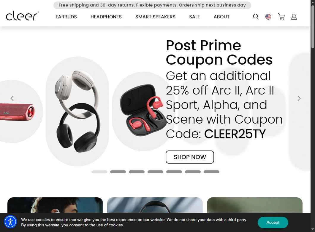Cleer Audio checkout page showing Cleer Audio promo code box | Screenshot taken by SimplyCodes community member on Oct 15, 2025