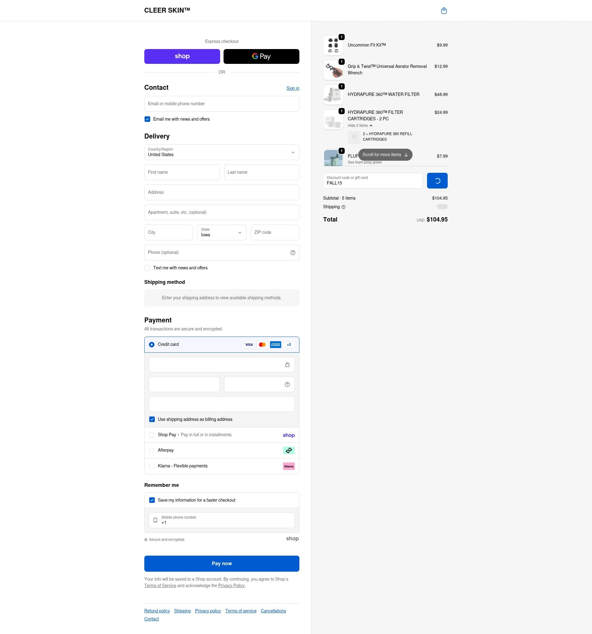Cleer Skin checkout page showing Cleer Skin promo code box | Screenshot taken by SimplyCodes community member on Jan 23, 2026