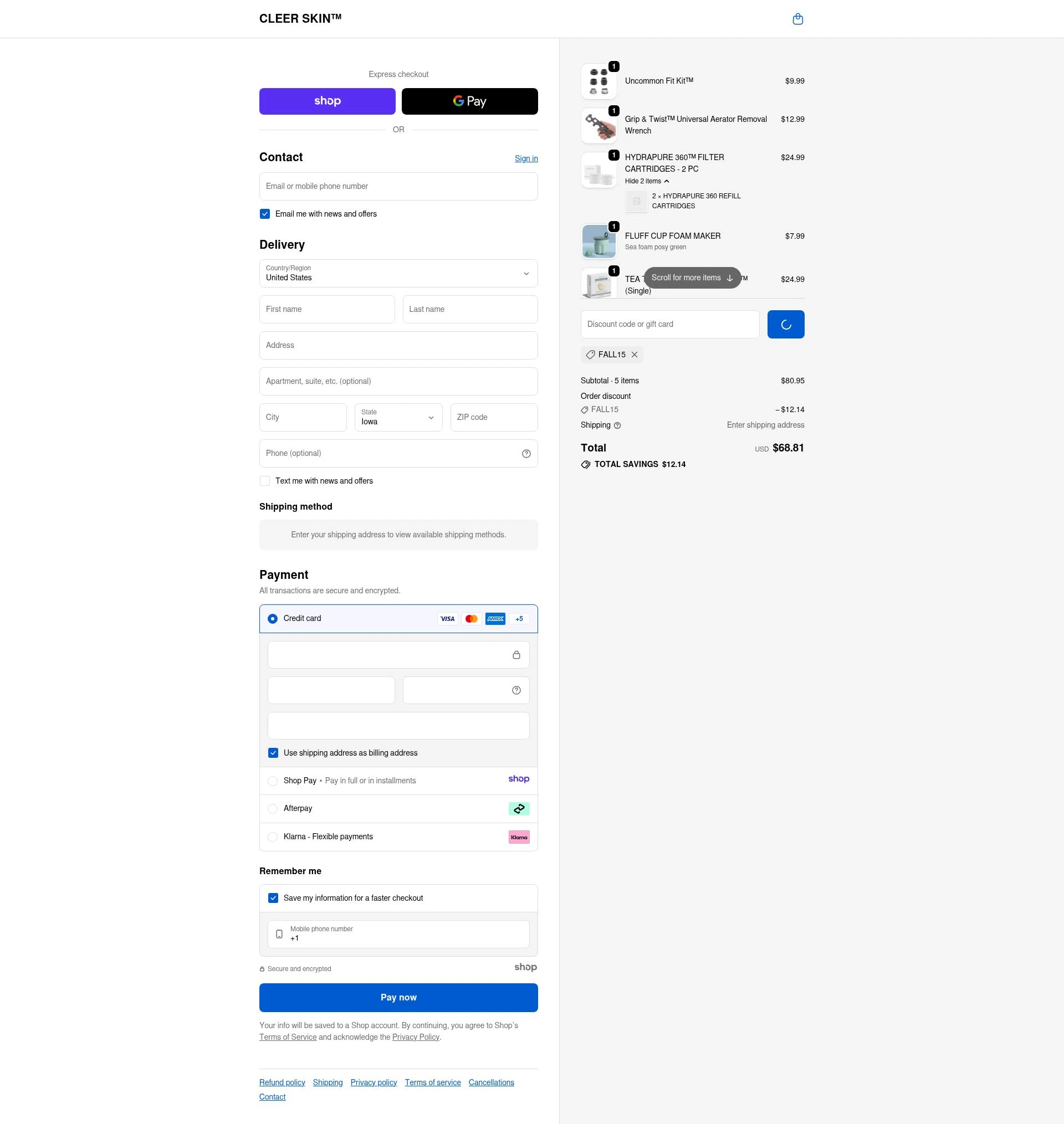 Cleer Skin checkout page showing Cleer Skin promo code box | Screenshot taken by SimplyCodes community member on Jan 3, 2026