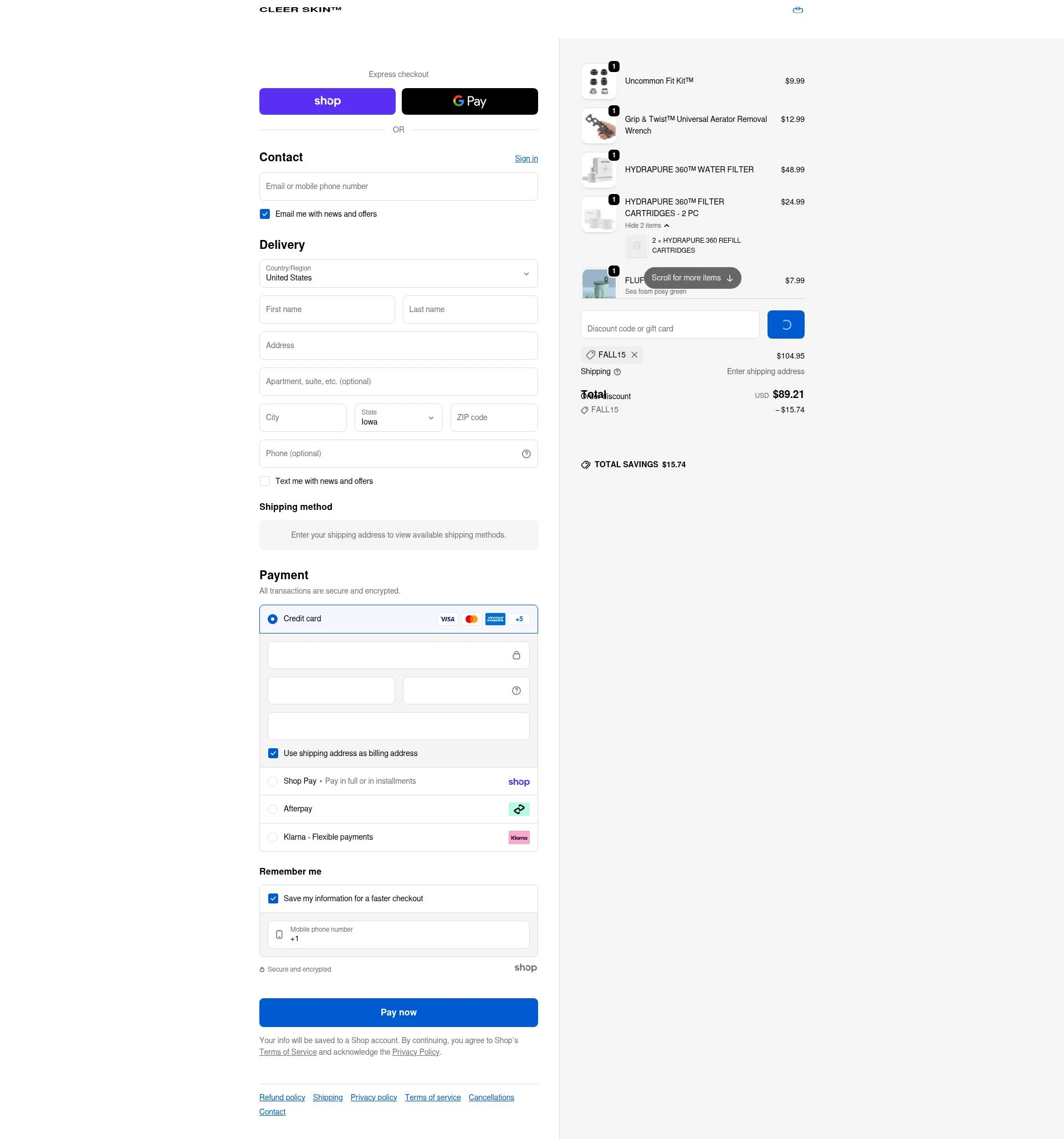 Cleer Skin checkout page showing Cleer Skin promo code box | Screenshot taken by SimplyCodes community member on Jan 28, 2026