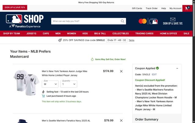 Cleveland Guardians checkout page showing Cleveland Guardians coupon code box | Screenshot taken by SimplyCodes community member on Oct 6, 2025