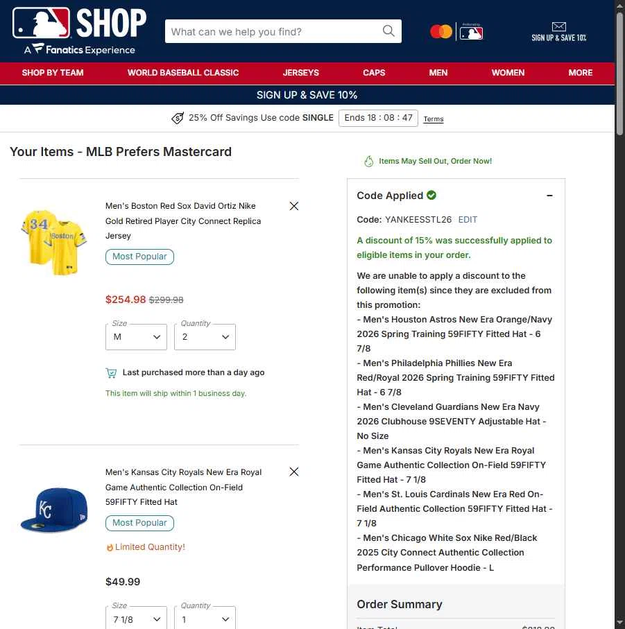 Cleveland Guardians checkout page showing Cleveland Guardians coupon code box | Screenshot taken by SimplyCodes community member on Feb 24, 2026