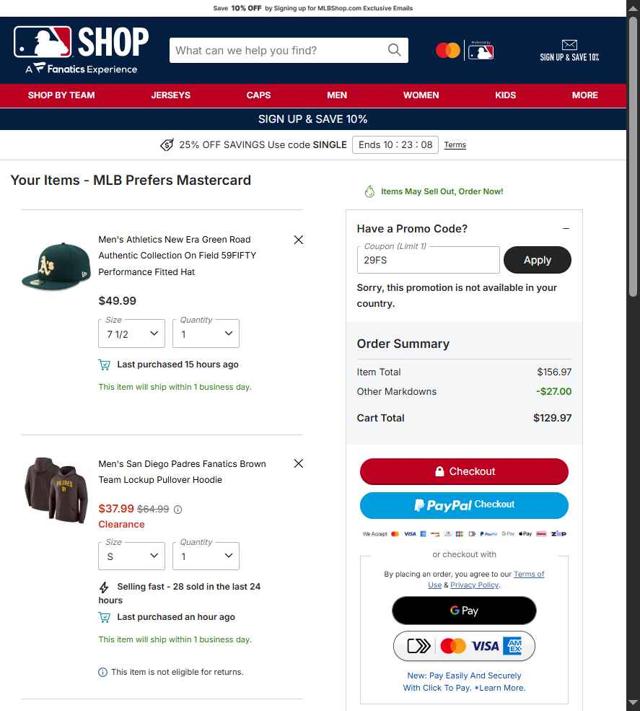 Cleveland Guardians checkout page showing Cleveland Guardians coupon code box | Screenshot taken by SimplyCodes community member on Sep 29, 2025