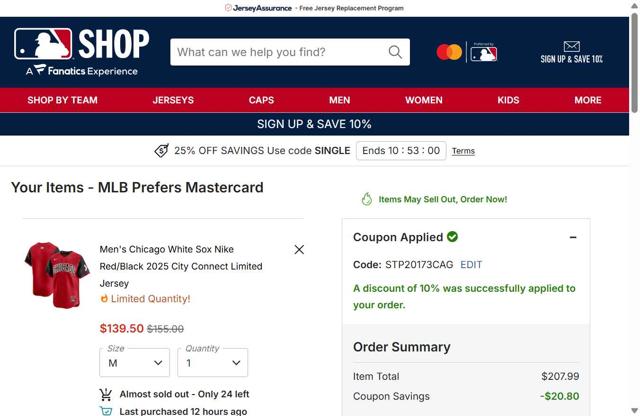 Cleveland Guardians checkout page showing Cleveland Guardians coupon code box | Screenshot taken by SimplyCodes community member on Sep 29, 2025