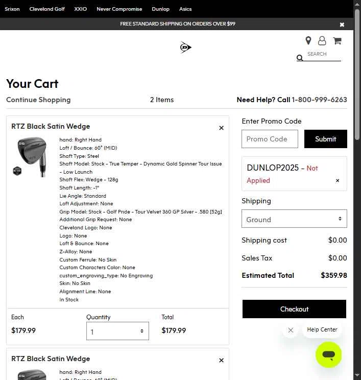 Cleveland Golf checkout page showing Cleveland Golf promo code box | Screenshot taken by SimplyCodes community member on Dec 5, 2025