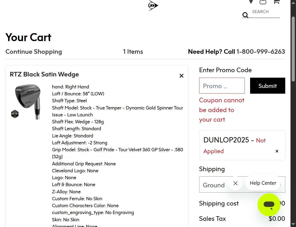 Cleveland Golf checkout page showing Cleveland Golf promo code box | Screenshot taken by SimplyCodes community member on Dec 2, 2025