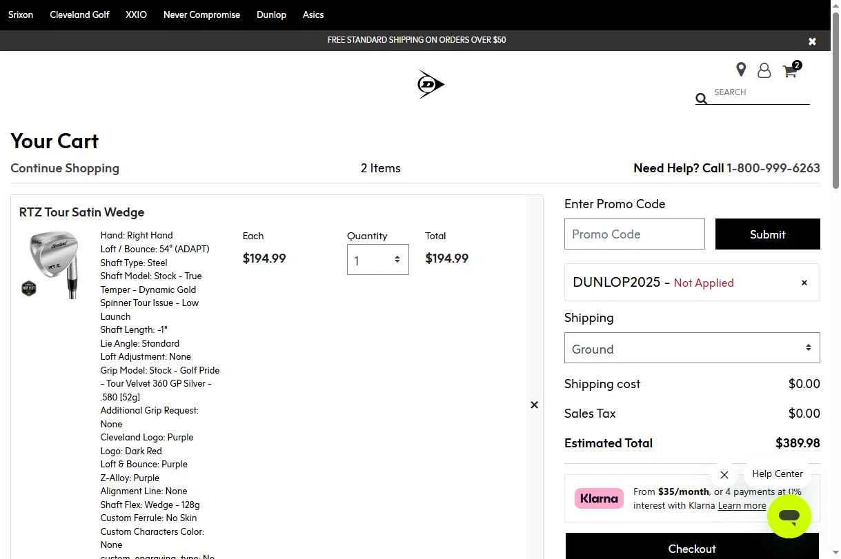Cleveland Golf checkout page showing Cleveland Golf promo code box | Screenshot taken by SimplyCodes community member on Oct 29, 2025