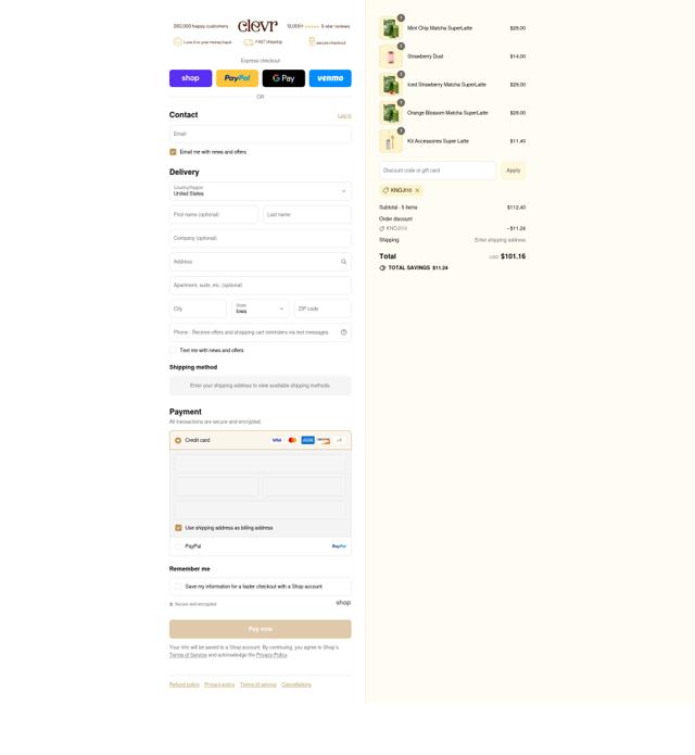 Clevr Blends checkout page showing Clevr Blends discount code box | Screenshot taken by SimplyCodes community member on Aug 28, 2025