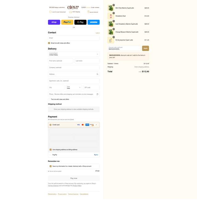 Clevr Blends checkout page showing Clevr Blends discount code box | Screenshot taken by SimplyCodes community member on Aug 28, 2025
