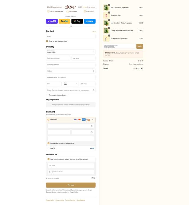 Clevr Blends checkout page showing Clevr Blends discount code box | Screenshot taken by SimplyCodes community member on Aug 24, 2025